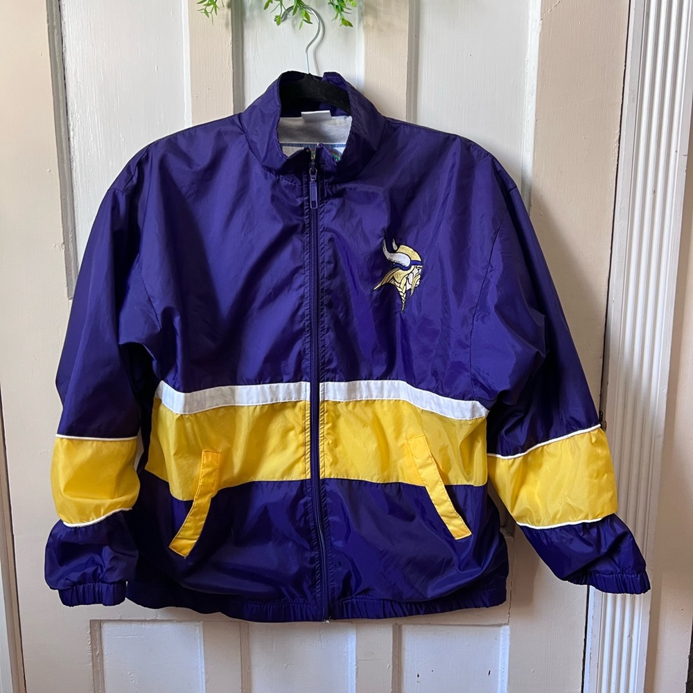 Vintage Minnesota Vikings Kids NFL Windbreaker Jacket Purple Yellow